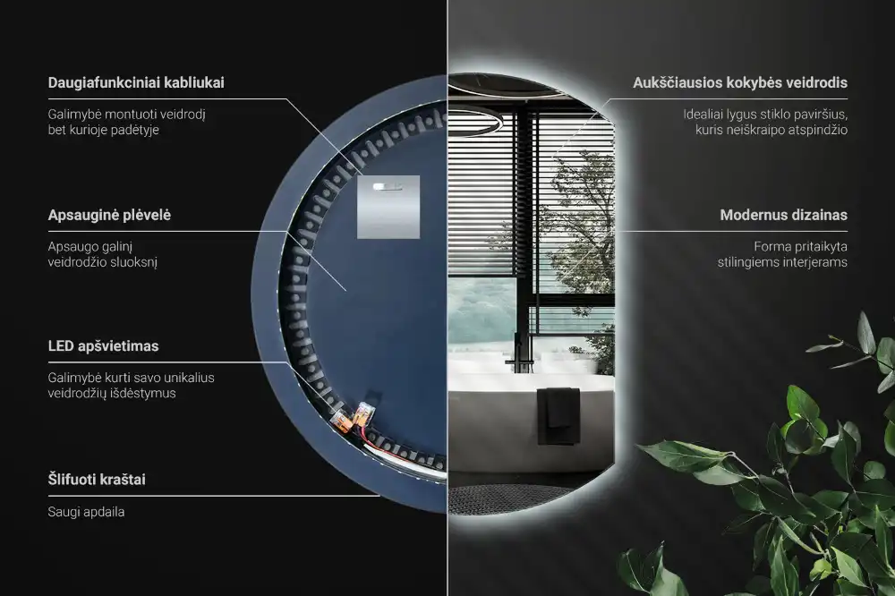 Zrkadlo s vyrezanou stranou efektné s LED