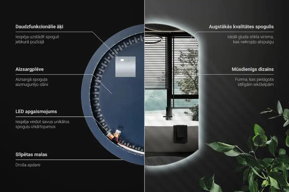 Zrkadlo s vyrezanou stranou efektné s LED