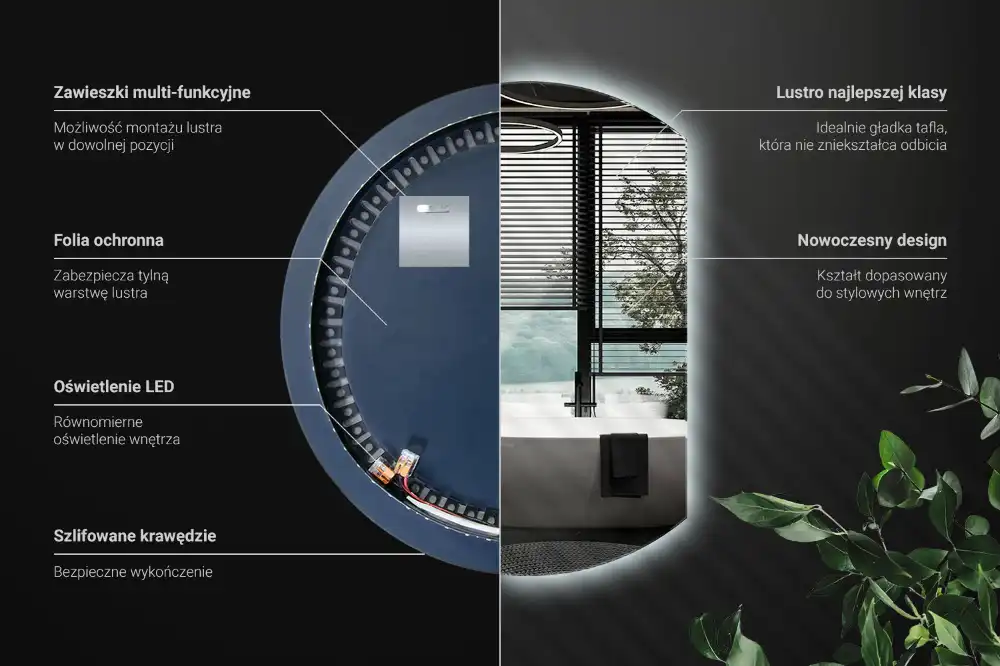 Zrkadlo s vyrezanou stranou efektné s LED