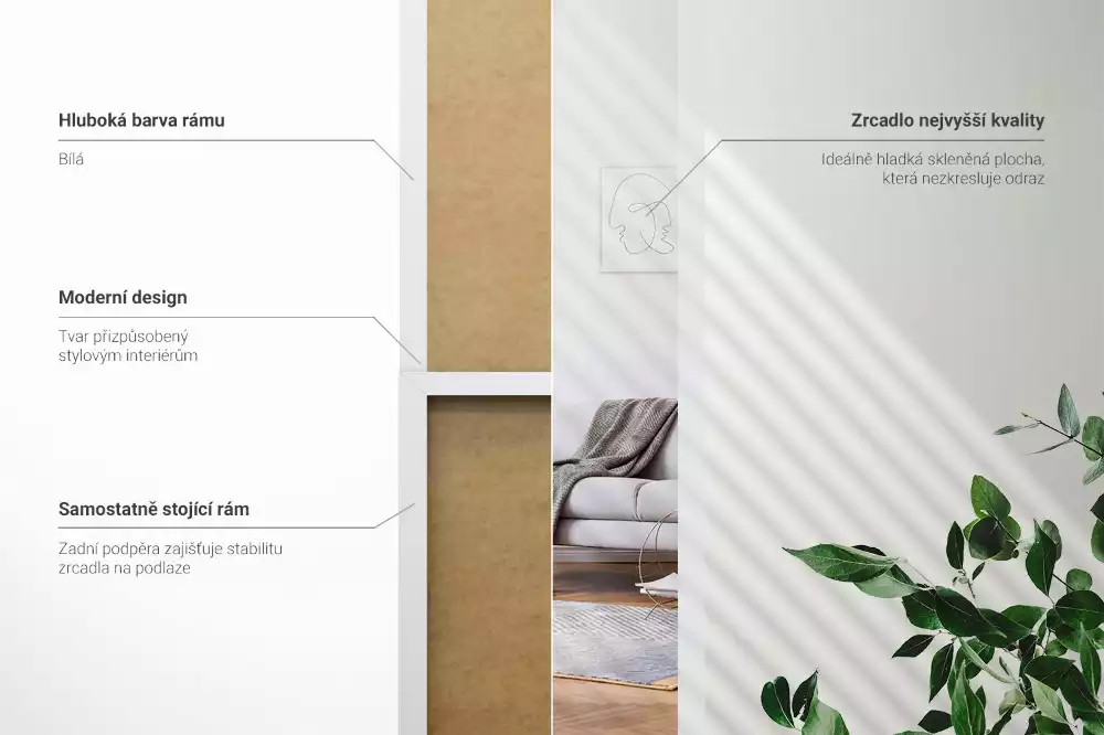 Stojace zrkadlo v bielom ráme
