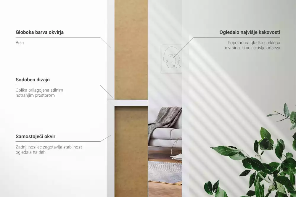 Stojace zrkadlo v bielom ráme