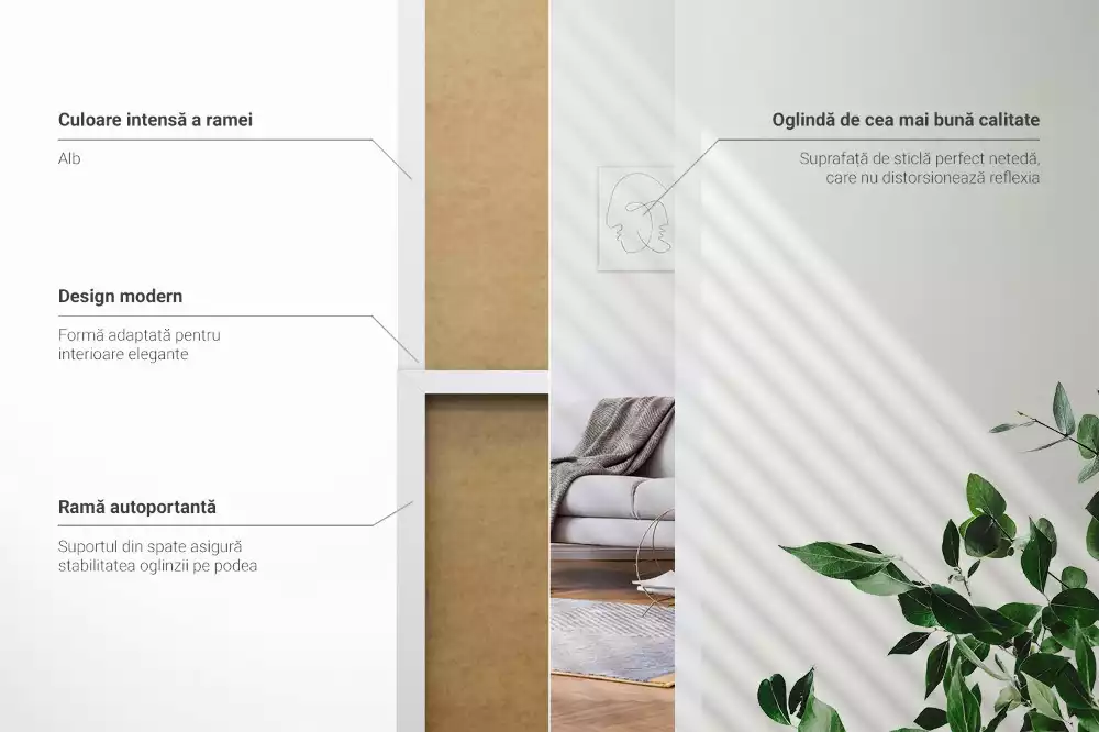 Stojace zrkadlo v bielom ráme