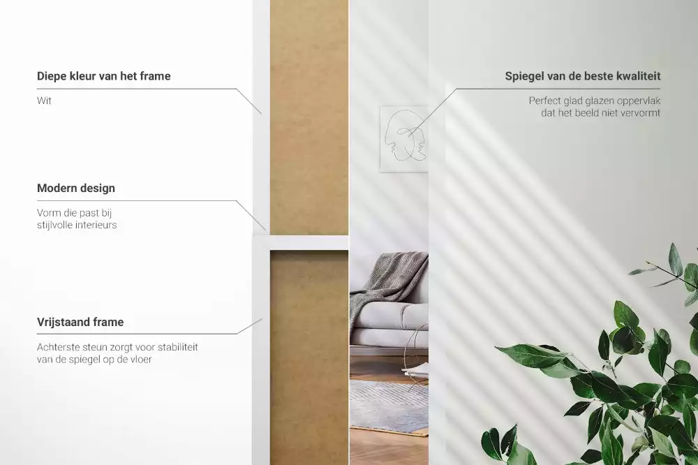 Stojace zrkadlo v bielom ráme