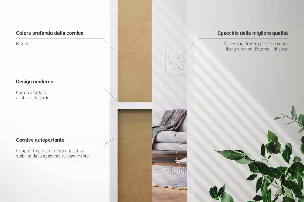 Stojace zrkadlo v bielom ráme