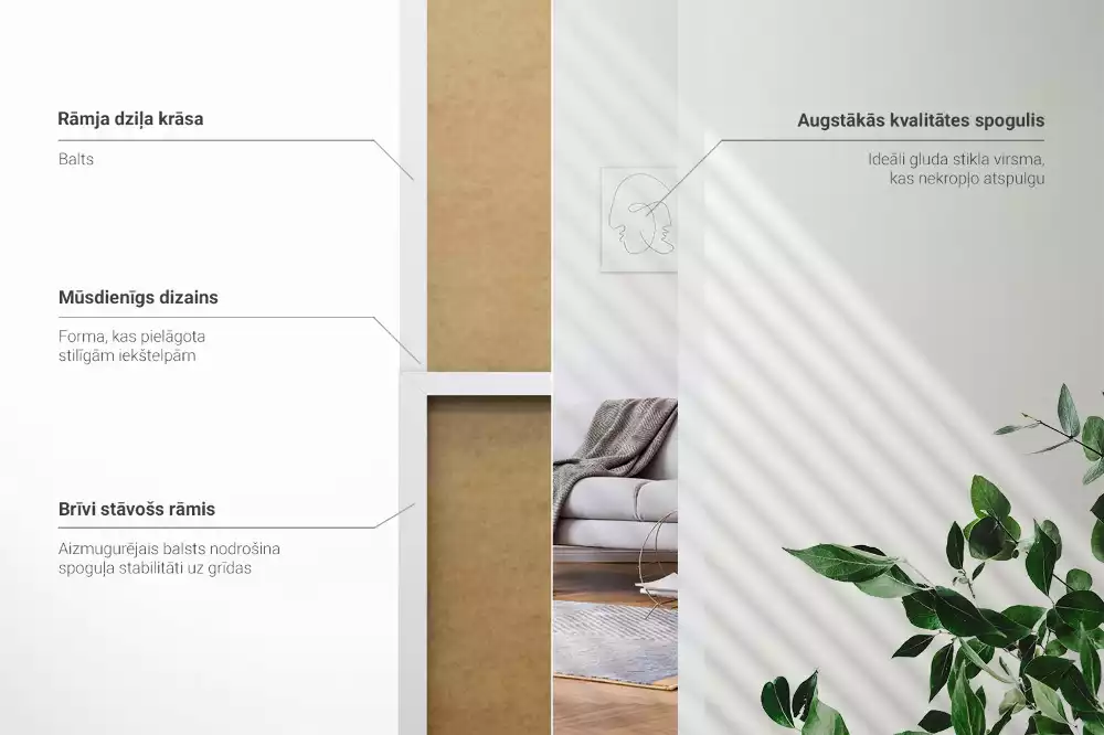 Stojace zrkadlo v bielom ráme