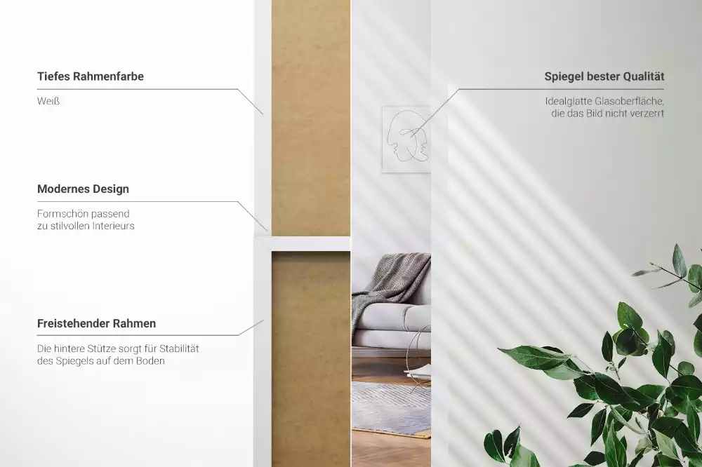 Stojace zrkadlo v bielom ráme