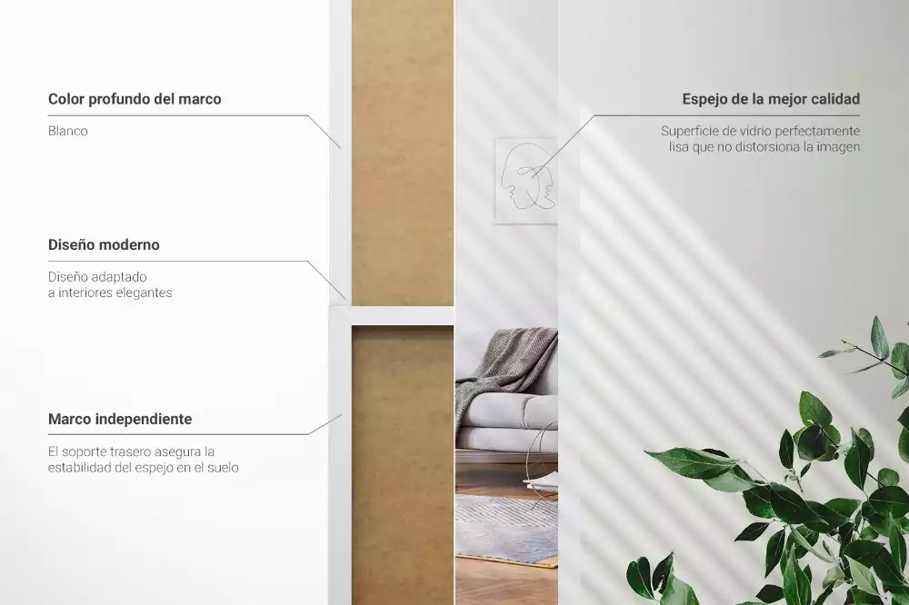 Stojace zrkadlo v bielom ráme