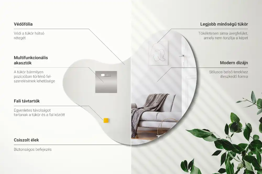 Zrkadlo s organickým tvarom bez rámu na stenu