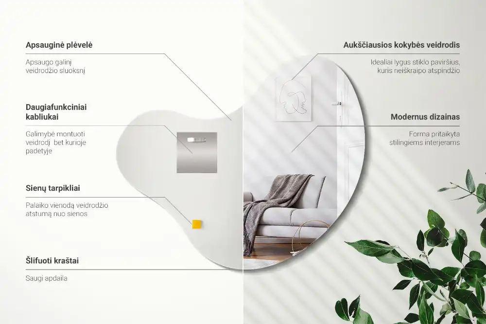 Zrkadlo s organickým tvarom bez rámu na stenu