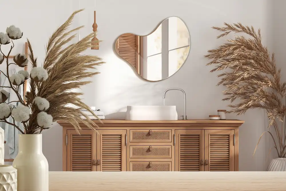 Zrkadlo s organickým tvarom bez rámu na stenu