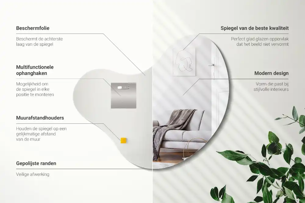 Zrkadlo s organickým tvarom bez rámu na stenu