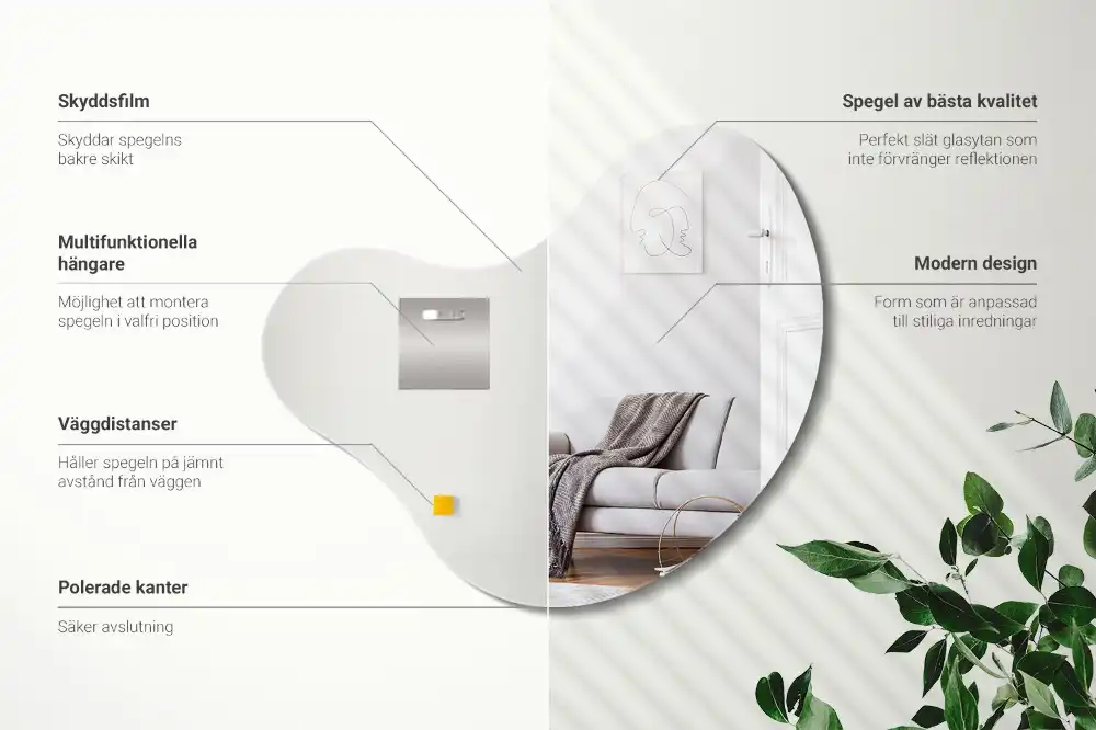 Zrkadlo s organickým tvarom bez rámu na stenu