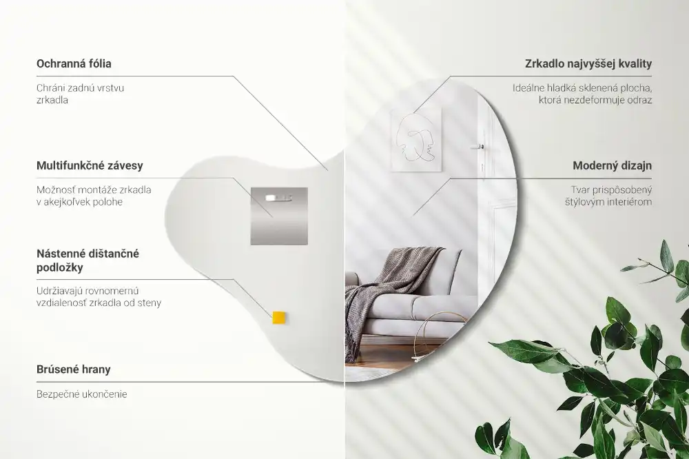 Zrkadlo s organickým tvarom bez rámu na stenu