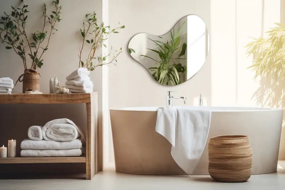 Zrkadlo s organickým tvarom bez rámu na stenu