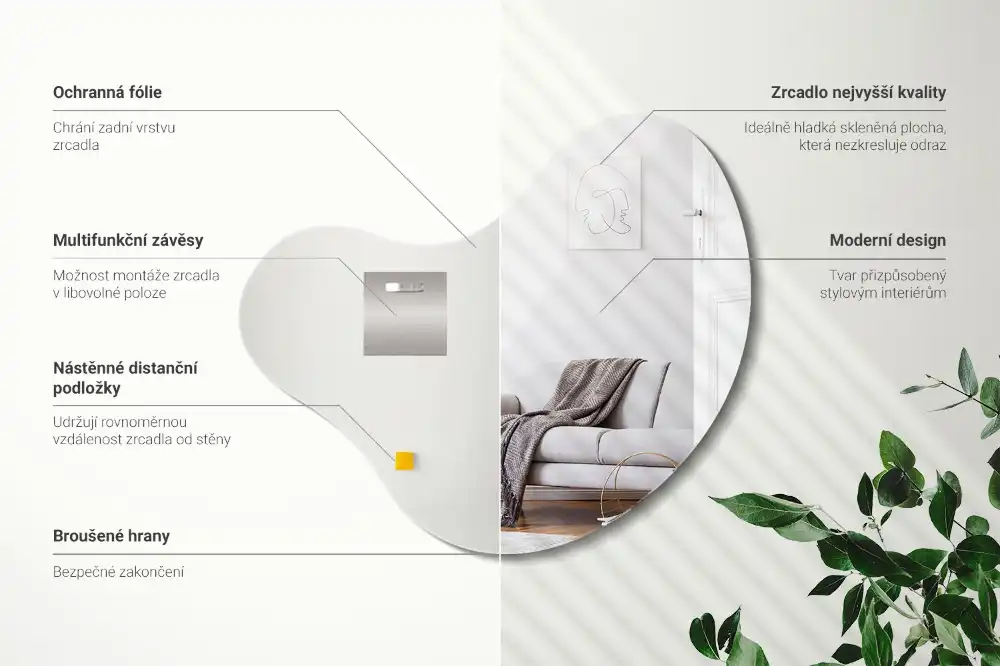 Zrkadlo s organickým tvarom bez rámu na stenu