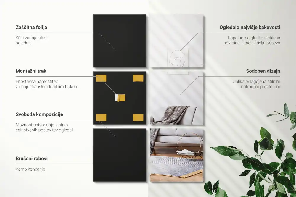 Zrkadlové obkladačky samolepiace štvorcové dekoratívne