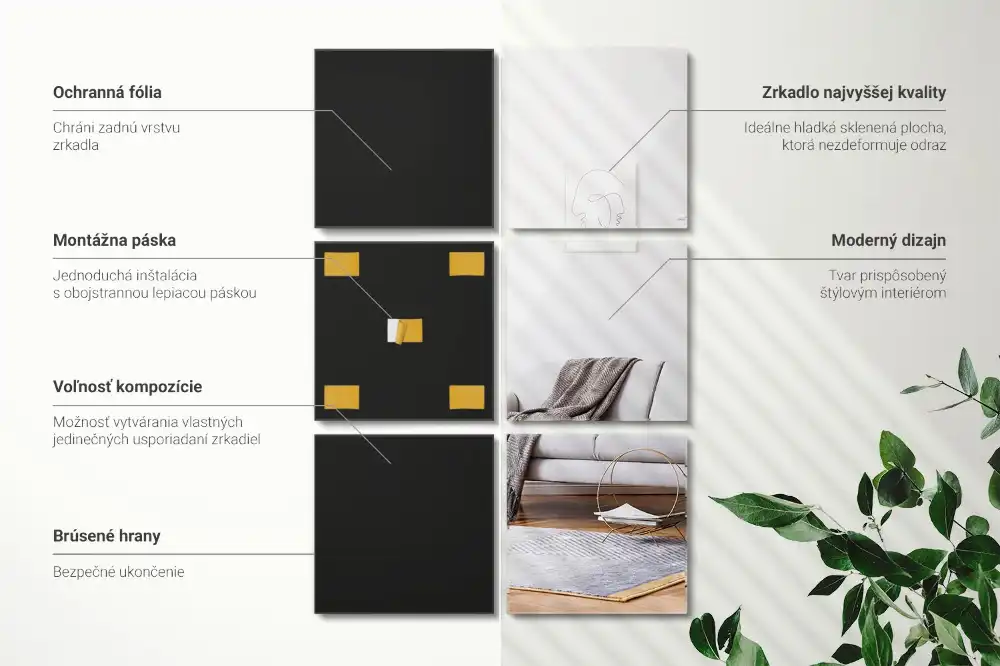 Zrkadlové obkladačky samolepiace štvorcové dekoratívne