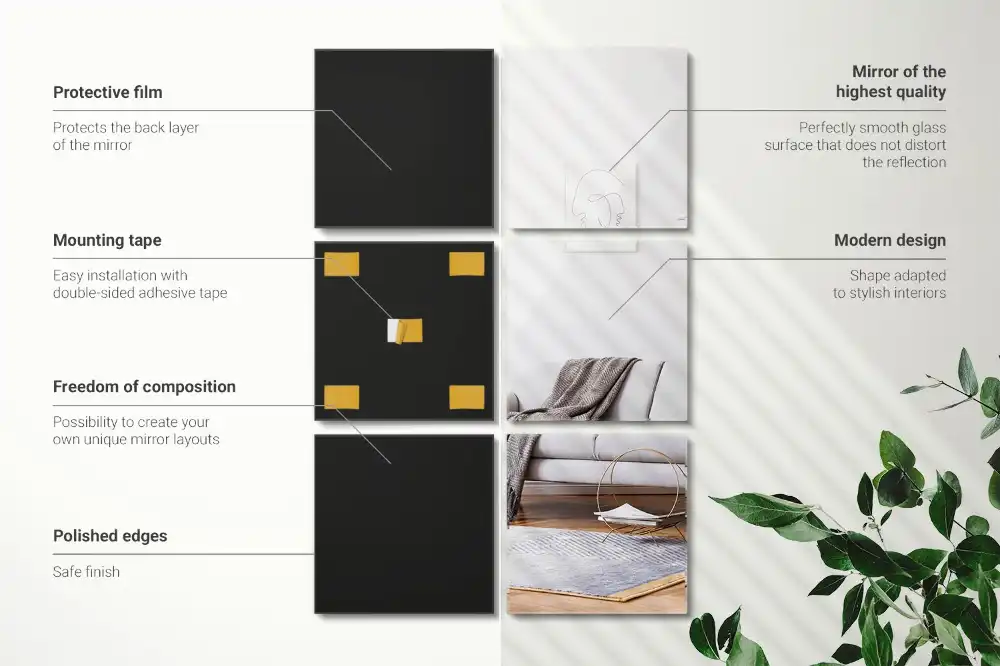 Zrkadlové obkladačky samolepiace štvorcové dekoratívne