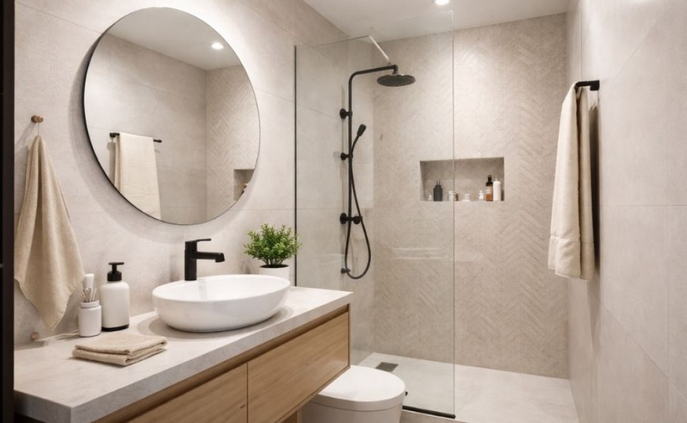 malá kúpeľňa so sprchovacím kútom